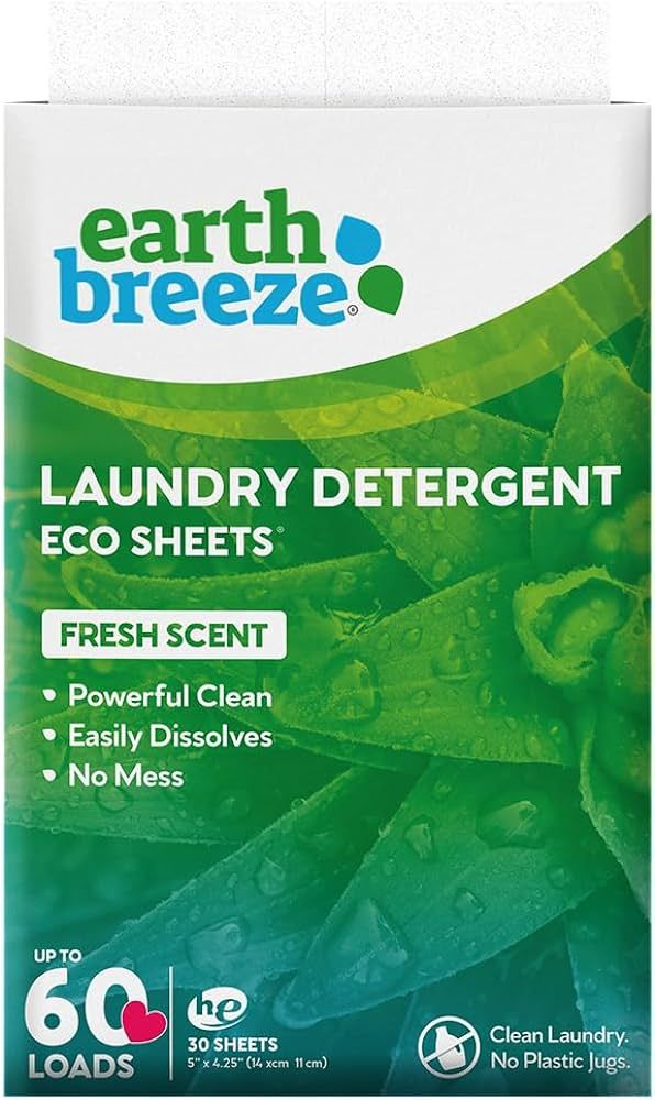 Earth Breeze Laundry Detergent Sheets - Fresh Scent - No Plastic Jug (60 Loads) 30 Sheets, Liquidless Technology… | Amazon (US)