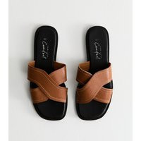 Women's Tan Faux Leather Crossover Strap Mule Sandals Vegan New Look | New Look (UK)