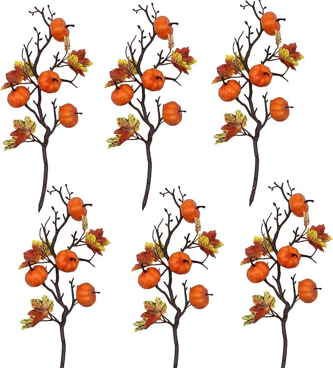 Rylod 6Pcs Fall Floral Picks,Artificial Maple Leaves Pumpkin Berry Stems,Artificial Twig Stem, Au... | Amazon (US)