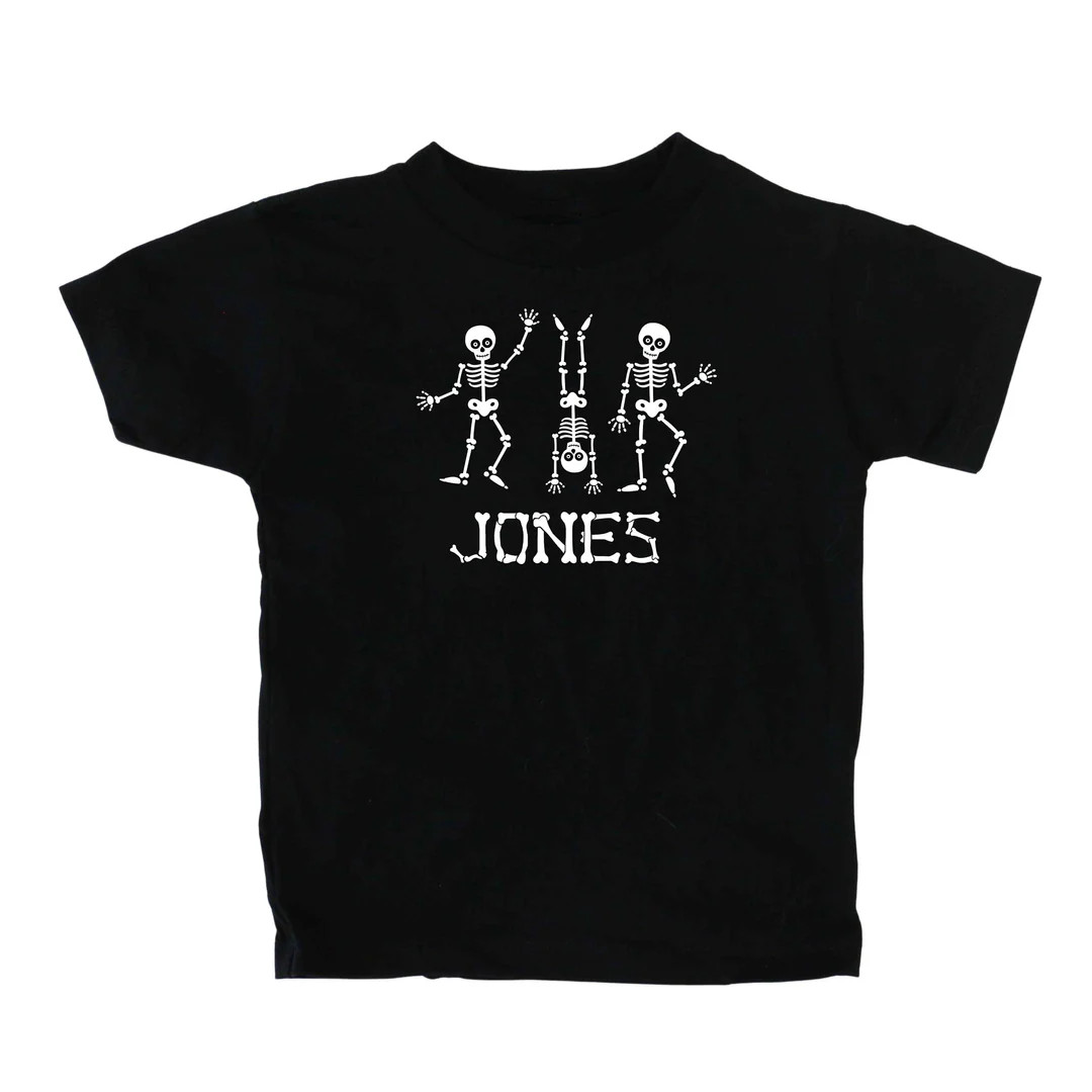 Dancing Skeletons Personalized Kids Graphic Tee | Black | Caden Lane