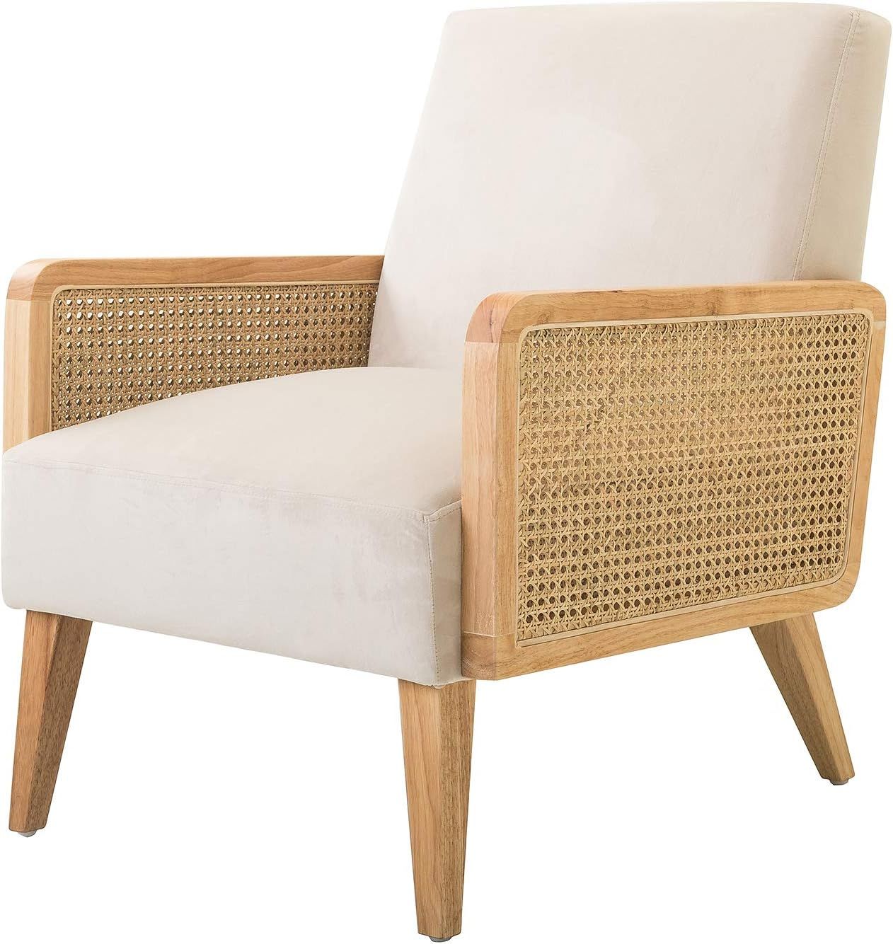 Delphine Cane Velvet Accent Chair - Beige | Amazon (US)