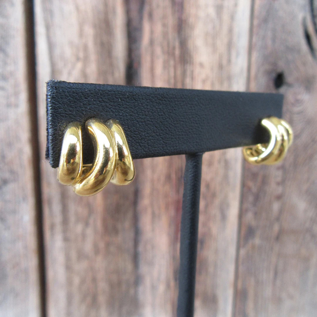 90s Small Mini Gold Tone Hoop Earrings Modernist Minimal Minimalist Earrings Triple Layer Cutout ... | Etsy (US)