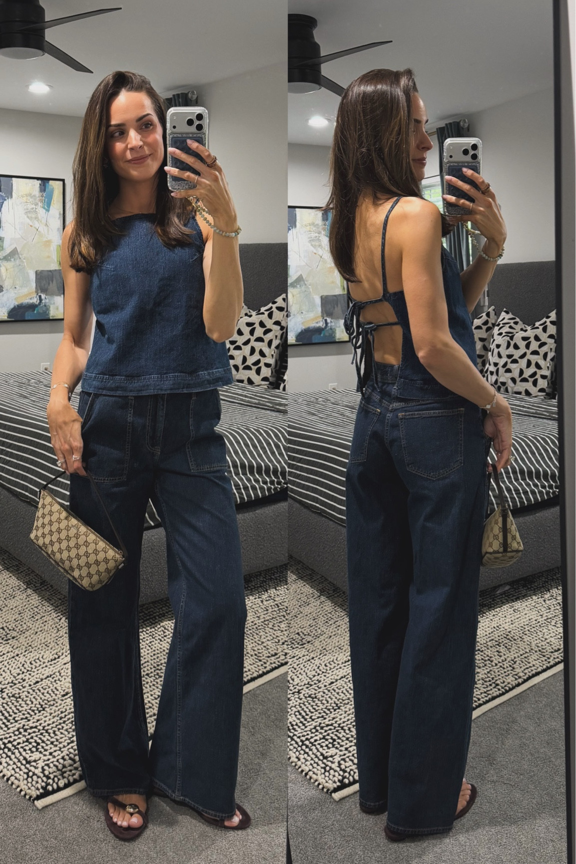 Wore this denim set night 1 in Charlotte and loved 👏🏼 Top is bra-free and has the cutest back detail! Sized down 1 (XS) and true size in jeans (26) - got the long length (5’7”) 
Sandals: tts 

#LTKootd #LTKSaleAlert #LTKxMadewell