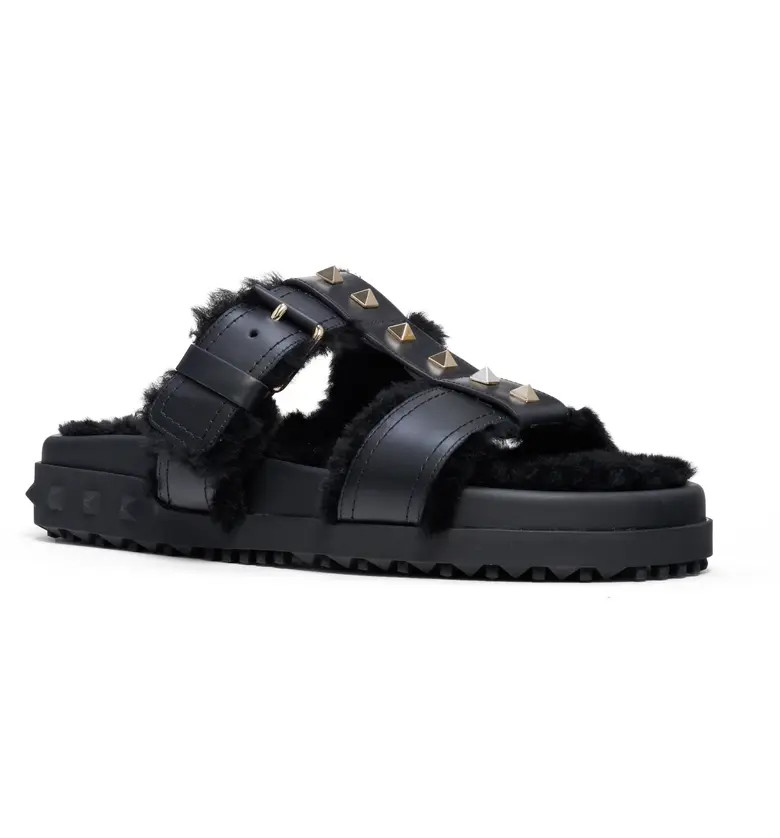 Rockstud Genuine Shearling Lined Slide Sandal | Nordstrom