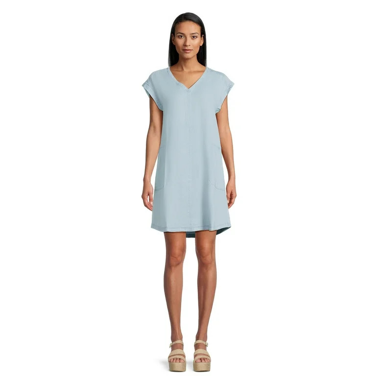 Time and Tru Women's Dolman Sleeve V-Neck Shirt Dress | Walmart (US)