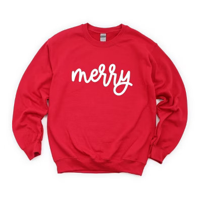 Merry Bold Cursive Puff Print -  Womens Graphic Sweatshirt | Target