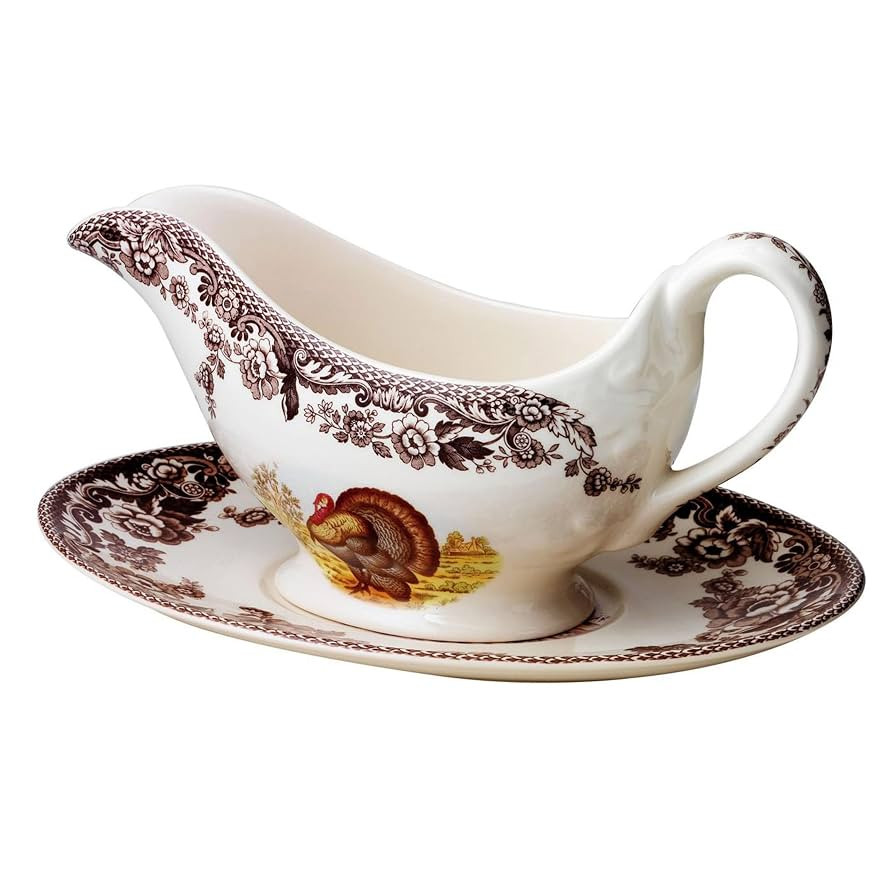 Spode Woodland Turkey Sauce Boat with Stand - 11 oz Fine Porcelain Gravy Server with Holiday Turk... | Amazon (US)