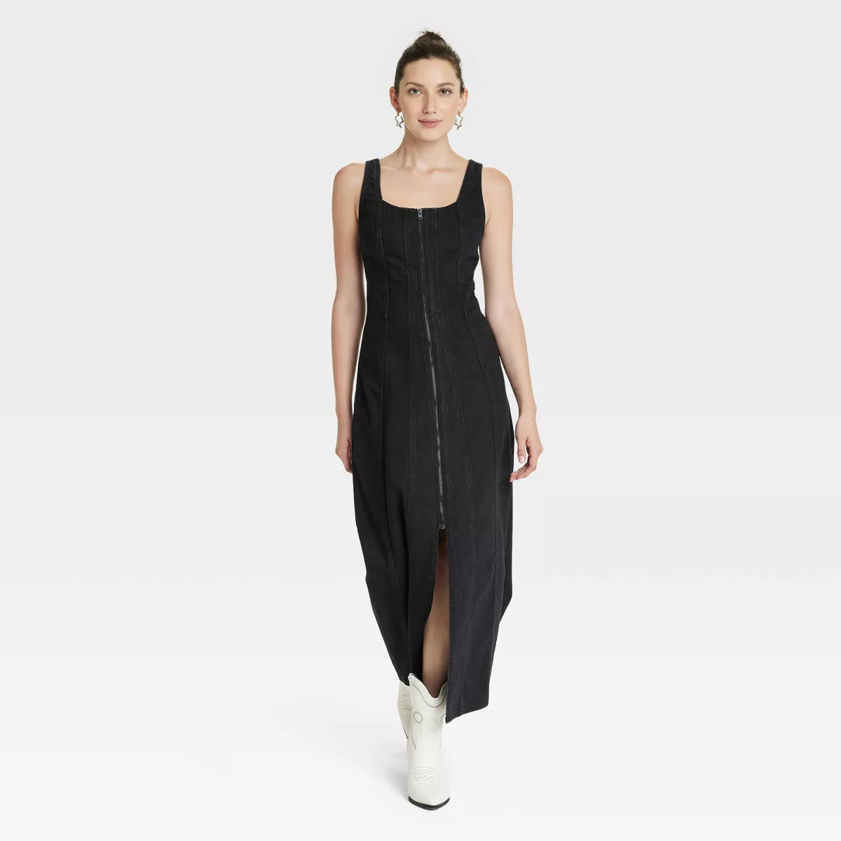Women's Denim Tailored Corset Midi Dress - Universal Thread™ Black | Target
