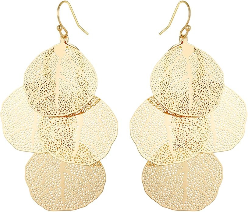 Bohemian Boho Filigree Leaf Chandelier Dangle Earrings for Women – Handcrafted Delicate – 14K... | Amazon (US)