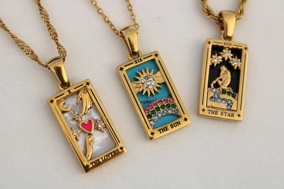 18K Gold Tarot Card Necklace Sun Lover Star Moon - Etsy | Etsy (US)