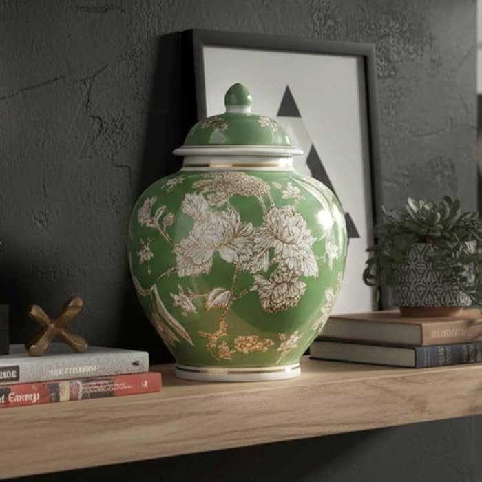 Galt International Green & White Floral Chinoiserie Ginger Jar 10" with Lid - Ginger Jar, Tea Sto... | Amazon (US)