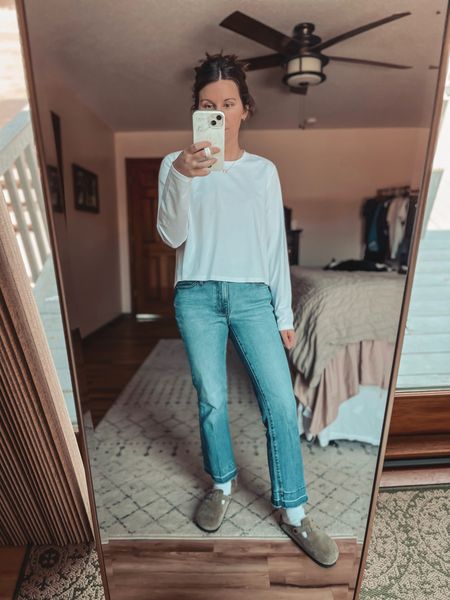 Wearing a size small in the top. My jeans are out of stock so I linked similar! I sized down one in my clogs because the leather/suede stretches with wear 

#LTKfindsunder100 #LTKstyletip #LTKSeasonal