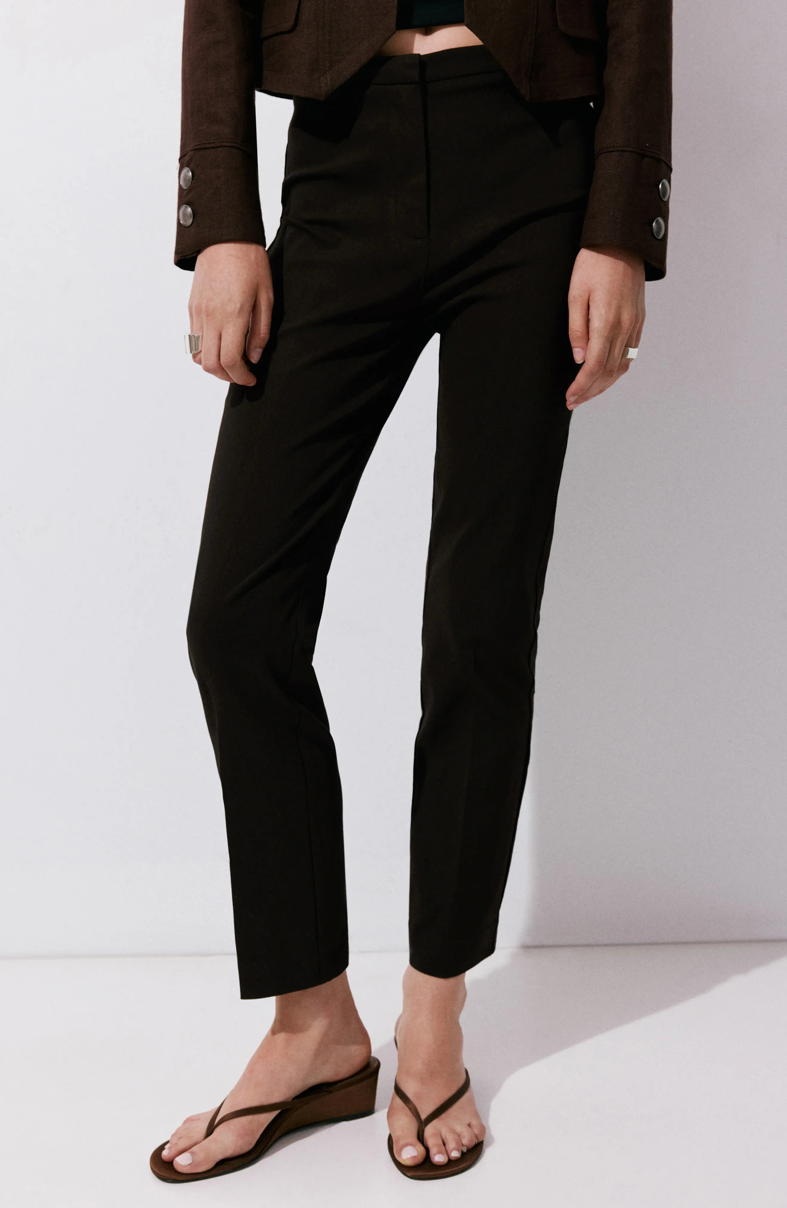 MANGO Crop Straight Leg Pants in Chocolate at Nordstrom, Size 8 | Nordstrom