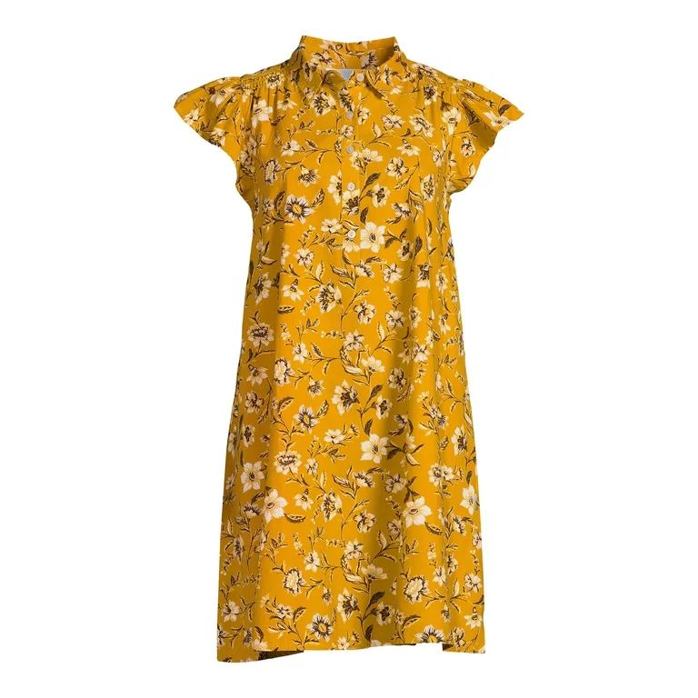 Time and Tru Women's Dress with Flutter Sleeves - Walmart.com | Walmart (US)