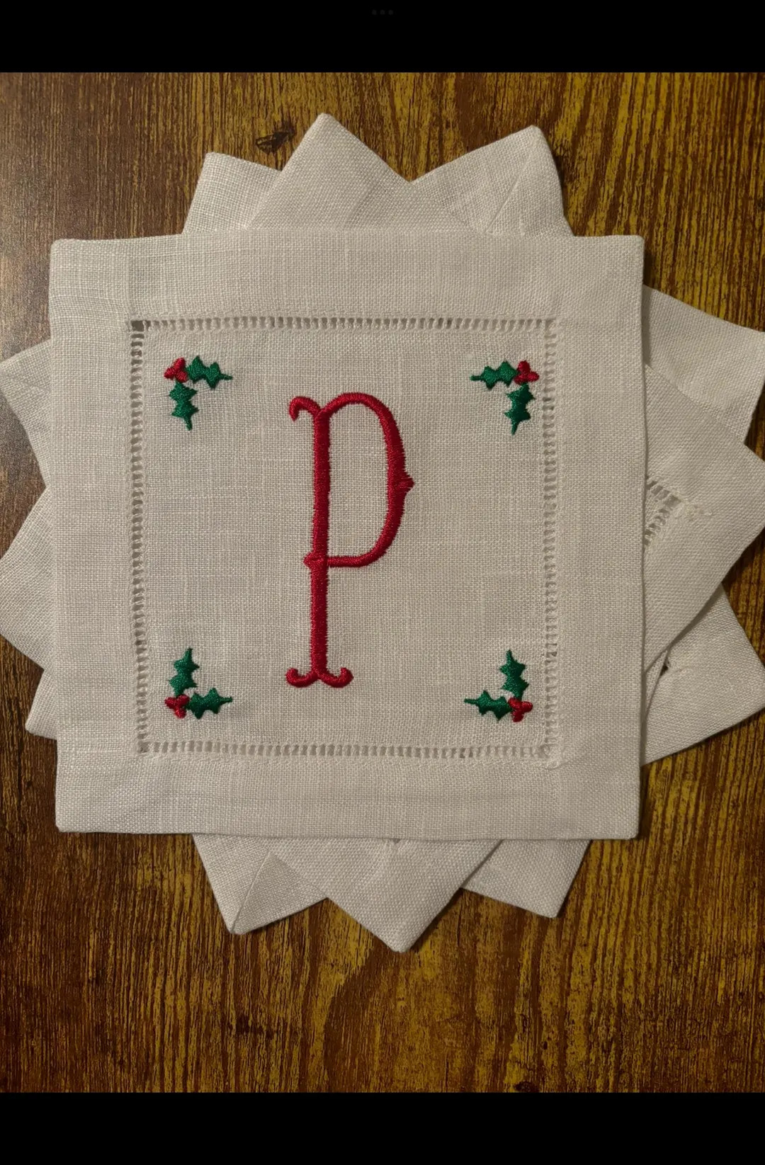 Embroidered Personalized Christmas Cocktail Napkins: Linen W/ladder Hemstitch - Etsy | Etsy (US)