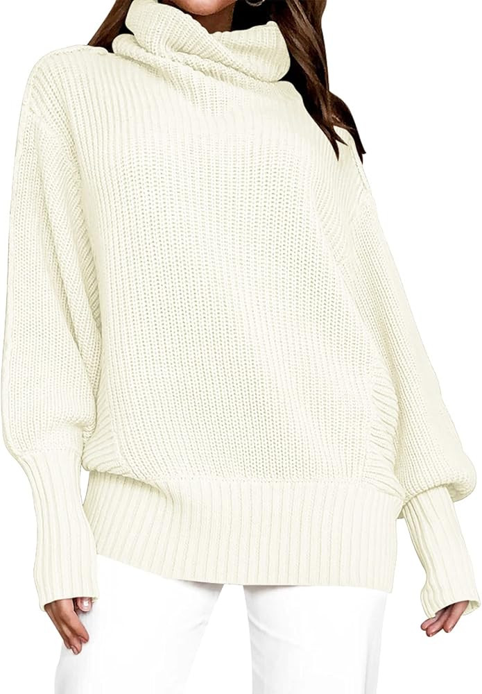 Calbetty Women's Long Sleeve Turtleneck Chunky Knit Loose Oversized Sweater Pullover Jumper Tops | Amazon (US)