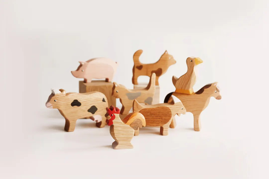 Wooden Farm Animal Figurines: Oak Toy Set, Nursery Decor - Etsy | Etsy (US)