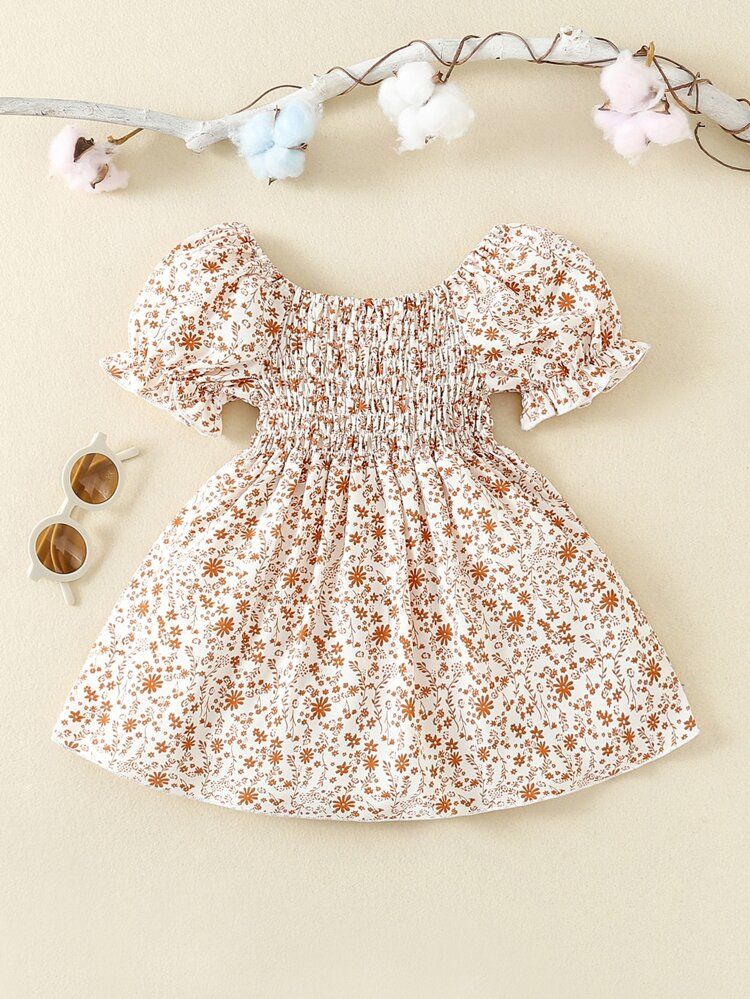 Baby Ditsy Floral Shirred Puff Sleeve Dress | SHEIN