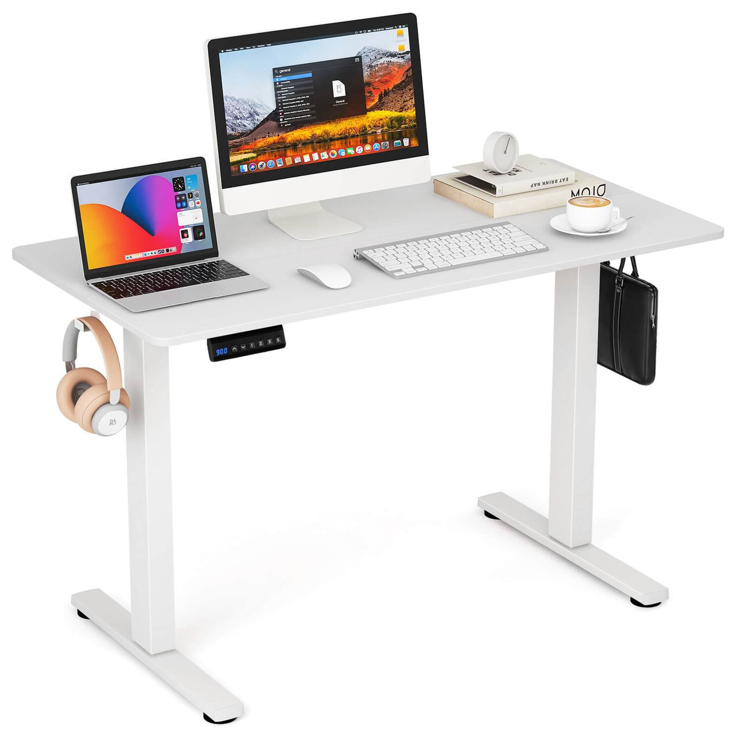 Costway - 48" x 24" Electric Standing Desk Height Adjustable Computer Desk with 2 Hanging Hooks & Cable Management - White | Best Buy U.S.