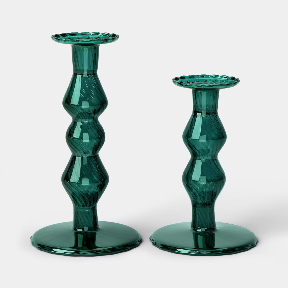 Set of 2 Glass Christmas Taper Candle Holders Green - Threshold™ | Target