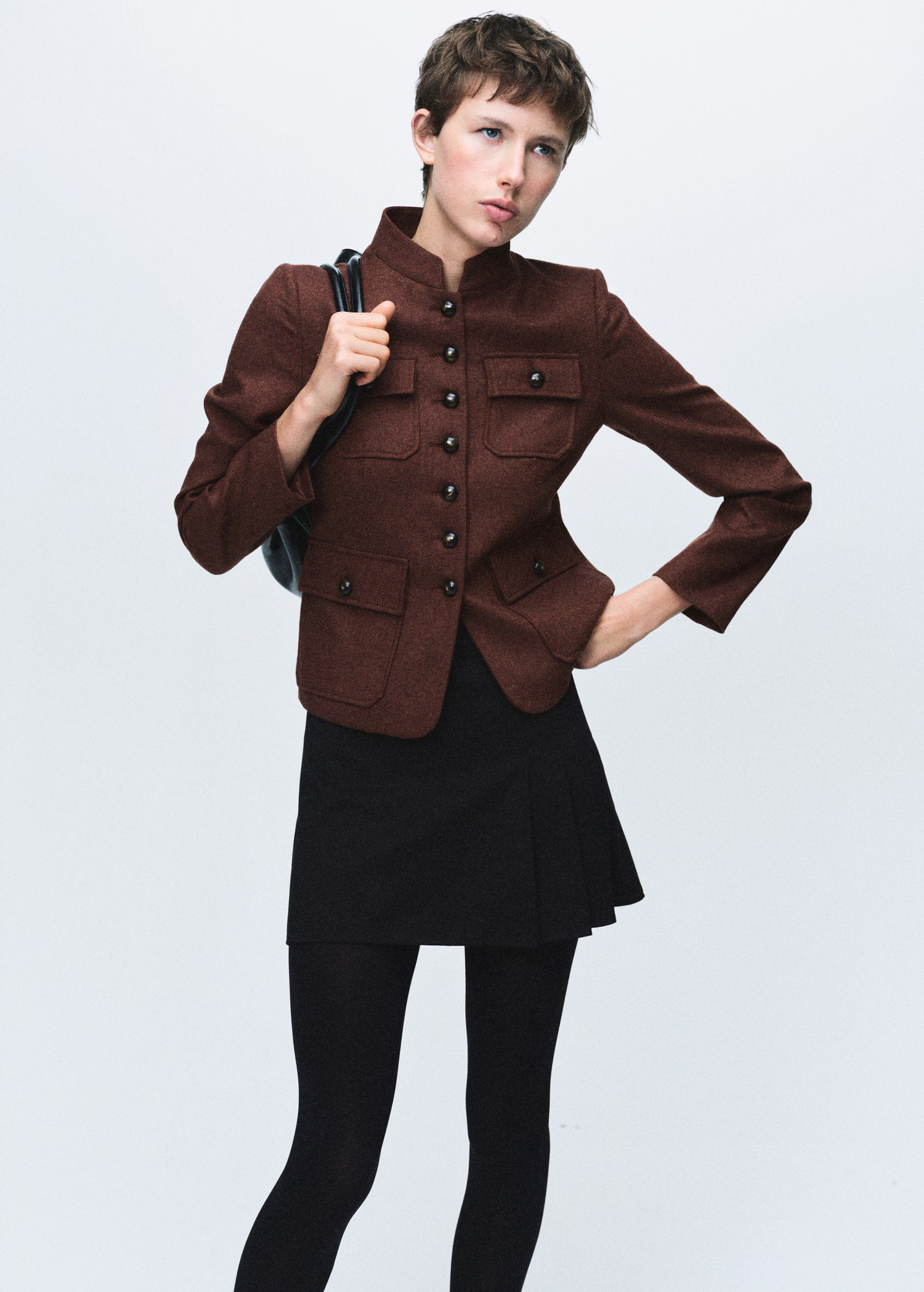 Wool jacket with band collar and pockets - Women | MANGO USA | Mango (US/MX/AU)