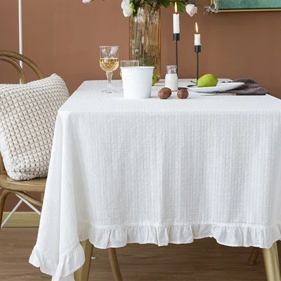 White French Ruffled Border Cotton Woven Tablecloth | Wayfair North America