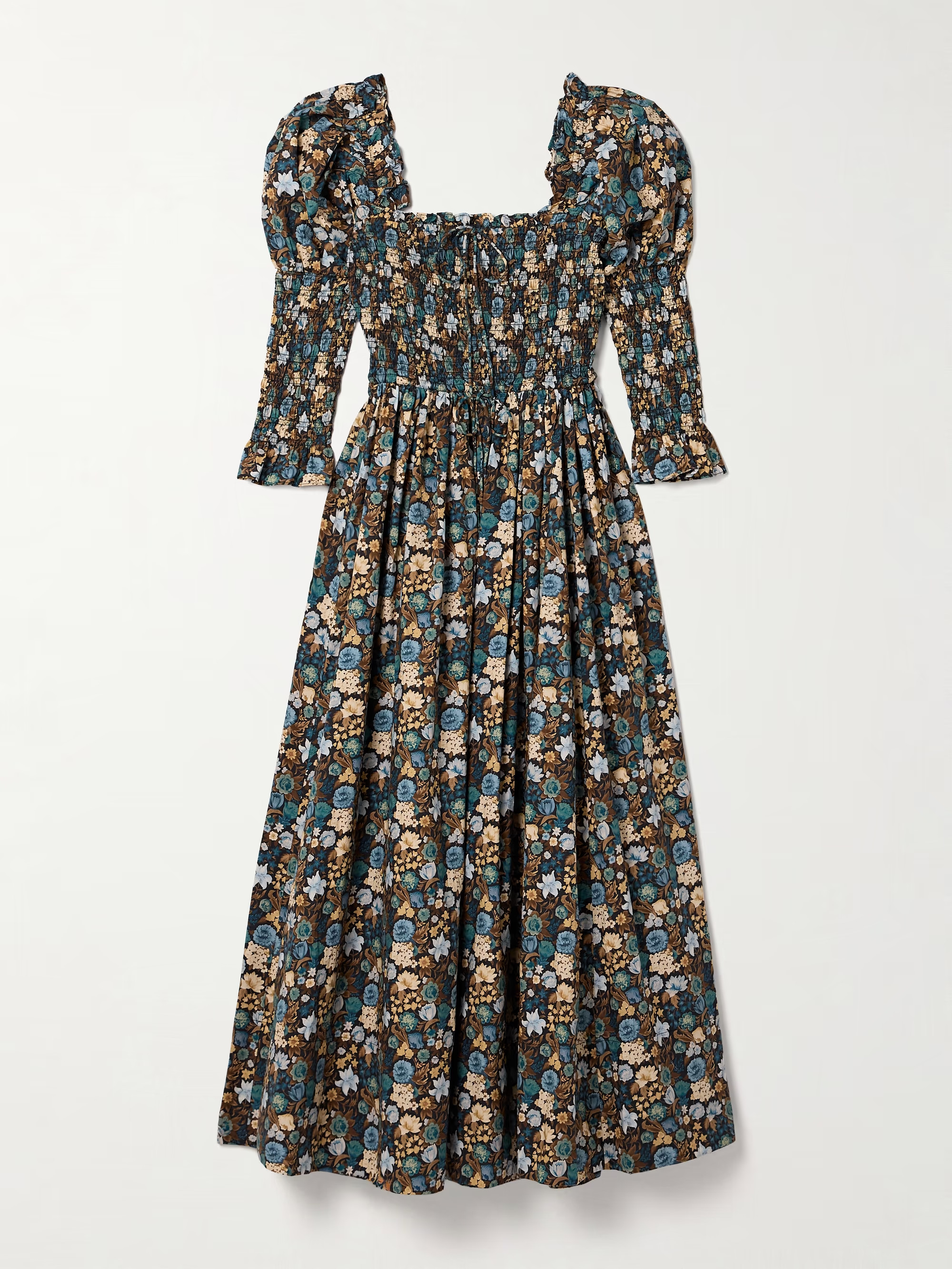 Bijou shirred floral-print organic cotton-voile midi dress | NET-A-PORTER (US)