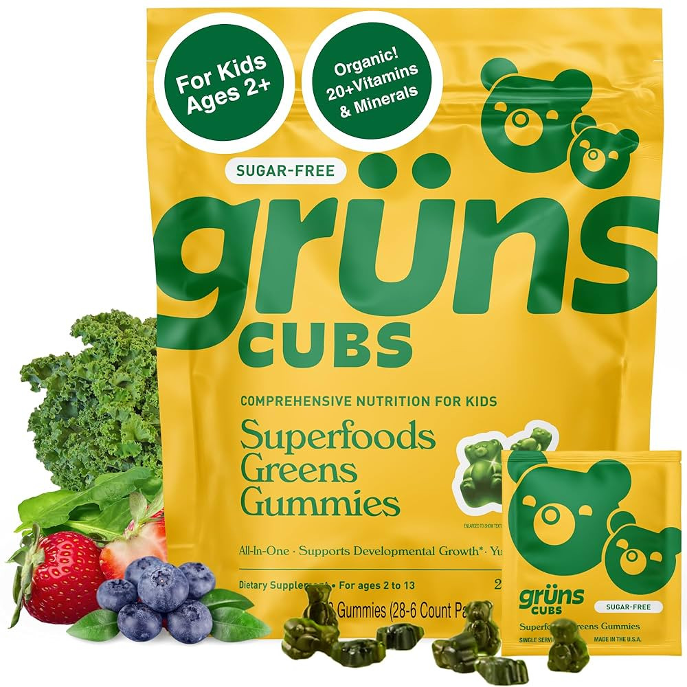 Gruns Kids Vitamins, Super Greens Gummies, Sugar-Free Superfood Gummy Bears With Spirulina, Chlor... | Amazon (US)