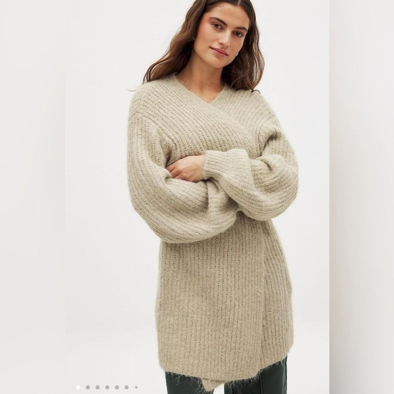 NA-KD Chunky Knitted Cardigan Beige Medium Balloon... | Depop | Depop US