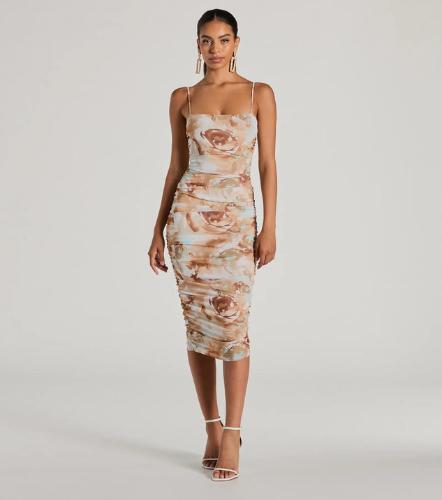 Admiring Muse Sleeveless Bodycon Floral Midi Dress | Windsor Stores