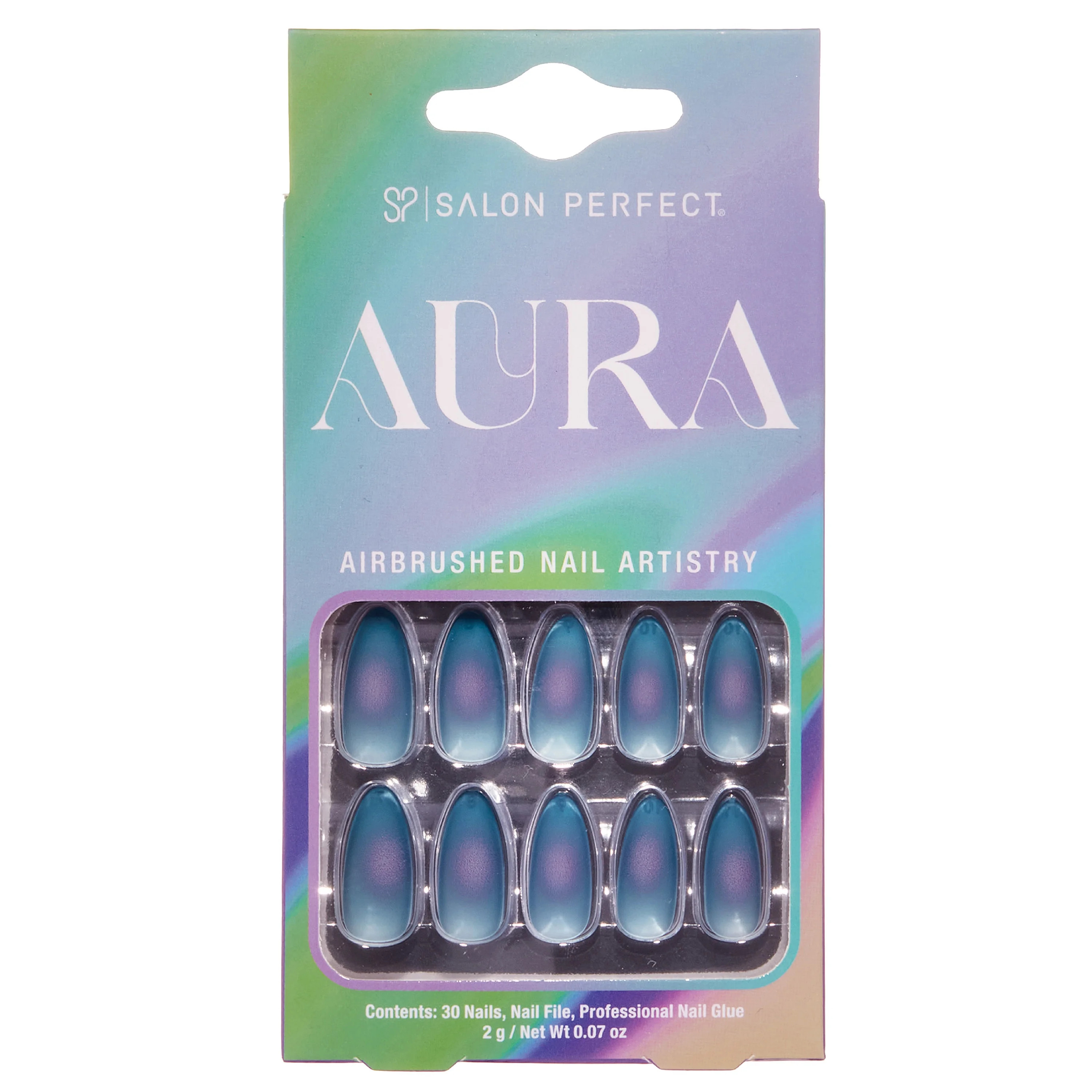 Salon Perfect Artificial Press On Nails, 195 Aura Matte Blue Jelly, Medium Almond Glue On Fake Na... | Walmart (US)