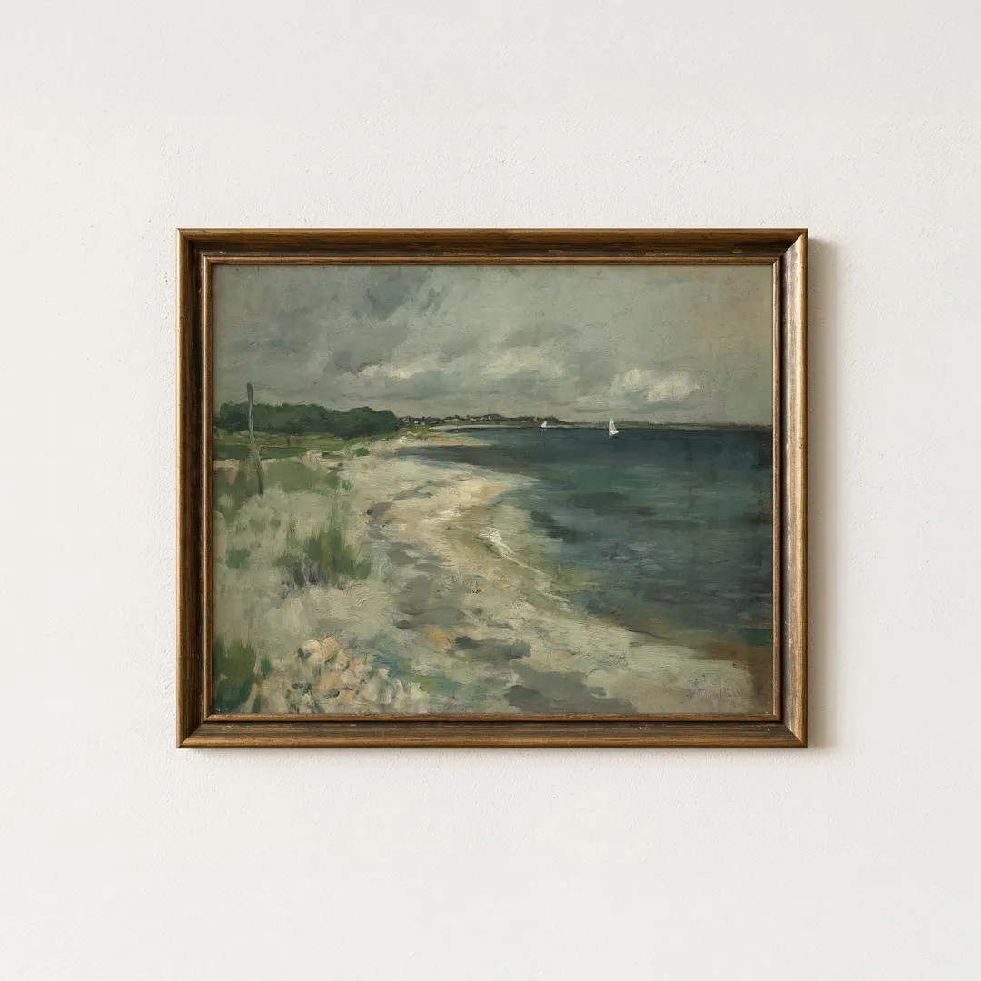 Vintage Coastal Seascape Painting, Moody Beach Wall Art, Old World Antique Ocean Decor, Mailed Pr... | Etsy (Global)