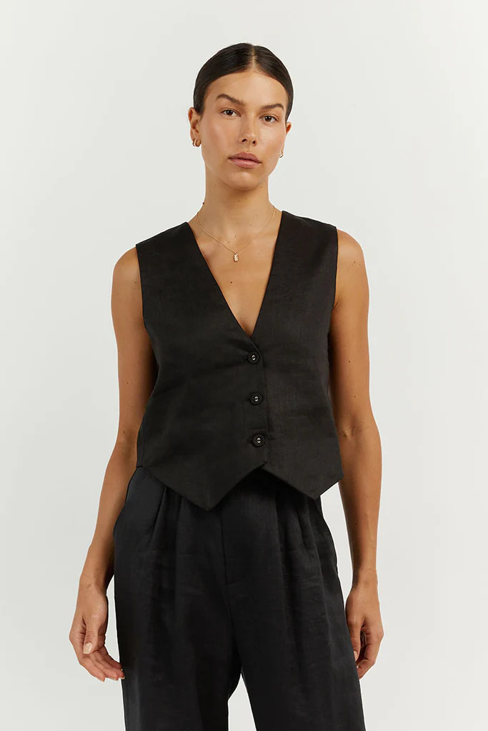 BANKS BLACK LINEN VEST | DISSH