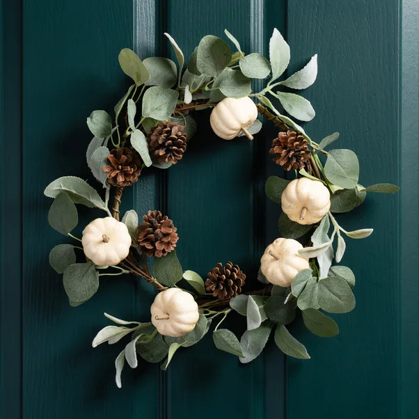 Artificial Pumpkin & Eucalyptus Wreath | Dunelm