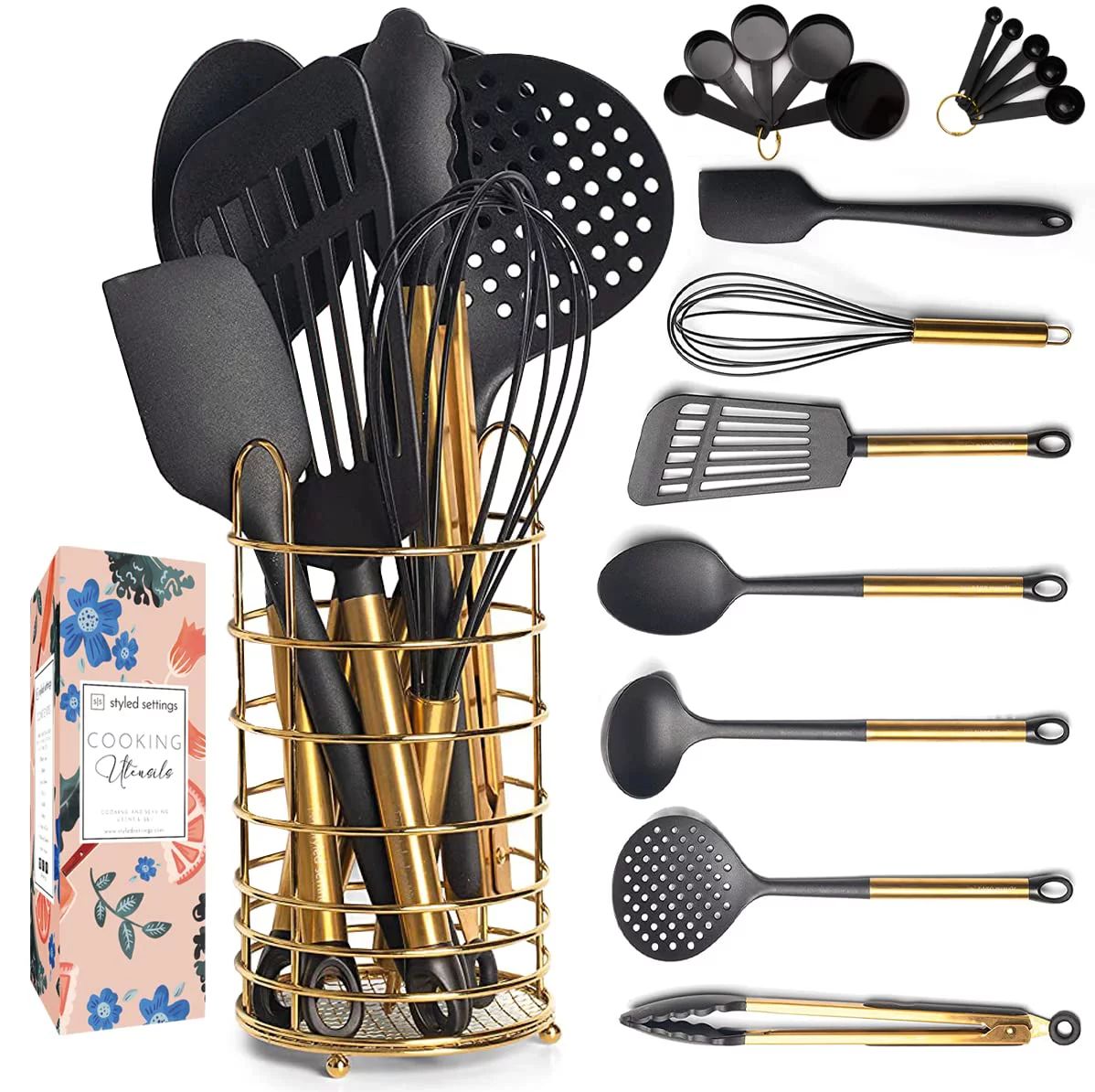 Styled Settings Black and Gold Silicone Kitchen Utensils Set | Walmart (US)