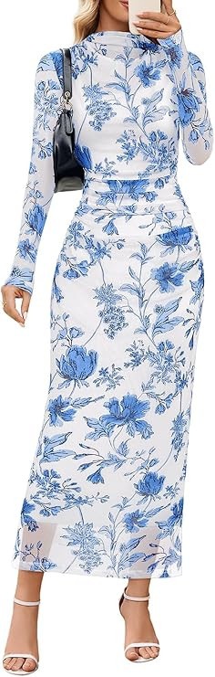 MEROKEETY Wedding Guest Dress Bodycon Floral Maxi Dresses | Amazon (US)