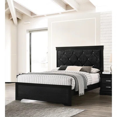 Black Finish King Size Bed With Upholstered Headboard And Spectacular Button Tufting, Strong Wood Formation Alluring Basis | Wayfair North America