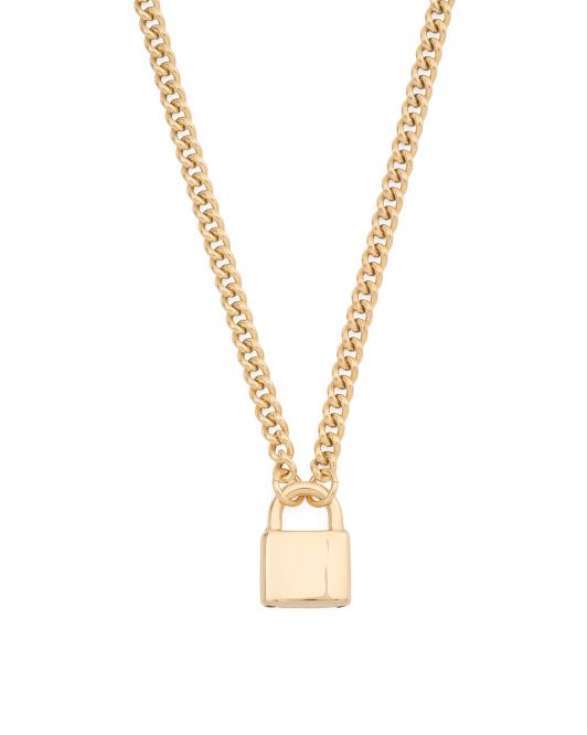 Made In Italy 18k Sterling Silver Lock Pendant Necklace | TJ Maxx