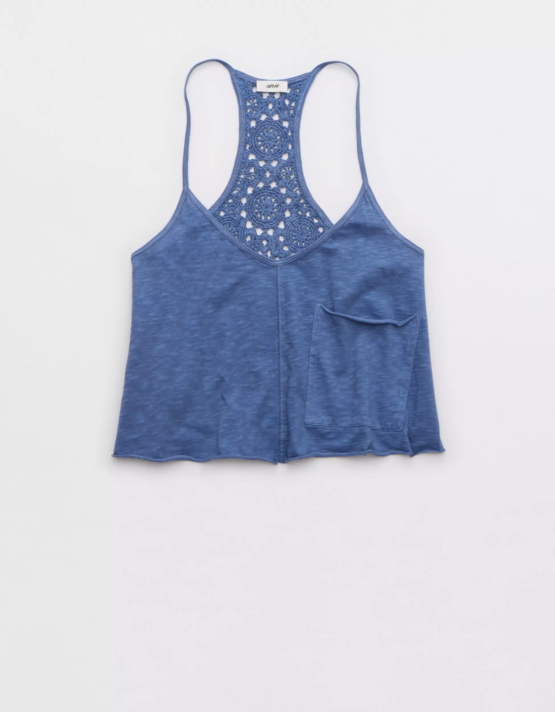 Aerie Summer House Crochet Back Cropped Tank Top | Aerie