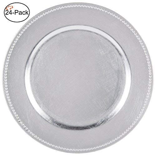 Tiger Chef 13-inch Silver Round Beaded Charger Plates, Set of 2,4,6, 12 or 24 Dinner Chargers (24... | Amazon (US)