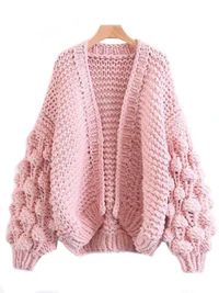 'Abbey' Hand-knitted Pom Pom Sleeve Chunky Cardigan (3 Colors) | Goodnight Macaroon