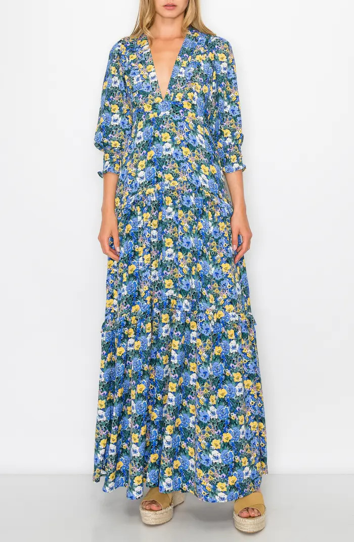 Floral Print 3/4 Sleeve Maxi Dress | Nordstrom Rack