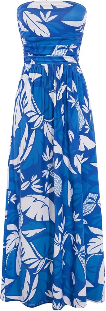 Women Strapless Dress Casual Loose Ruched Long Maxi Dress with Pockets | Amazon (US)