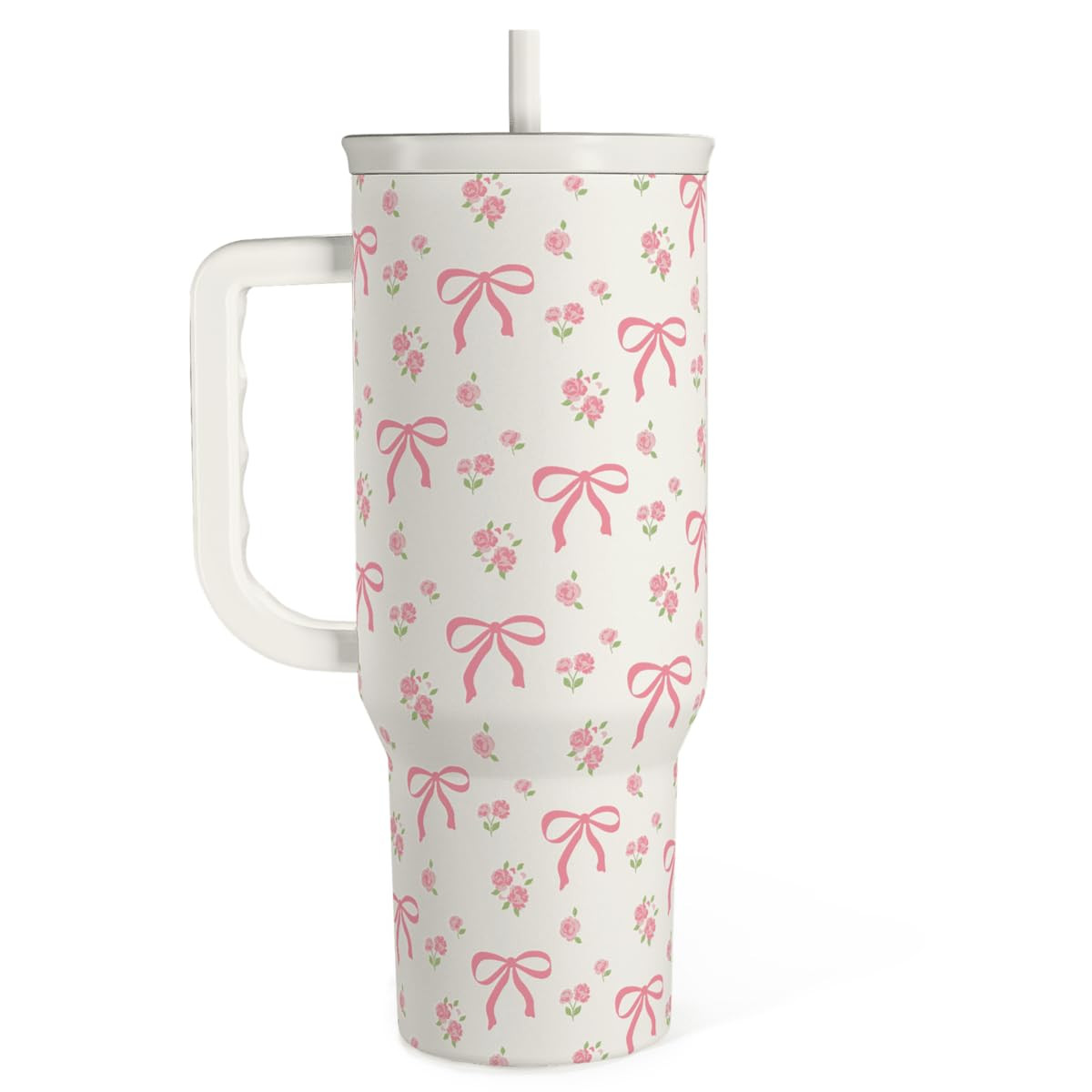 SANDJEST Bow Tumbler with Handle 40oz, Stainless Steel Insulated Tumblers Coffee Travel Cup with Slider Straw Lid, Gifts for Women Teen Girls Birthday Christmas | Amazon (US)