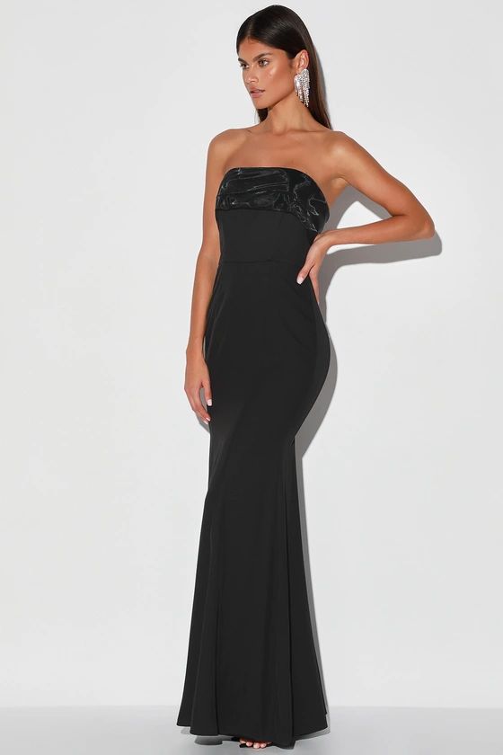 Brilliantly Bold Black Strapless Mermaid Maxi Dress | Lulus (US)