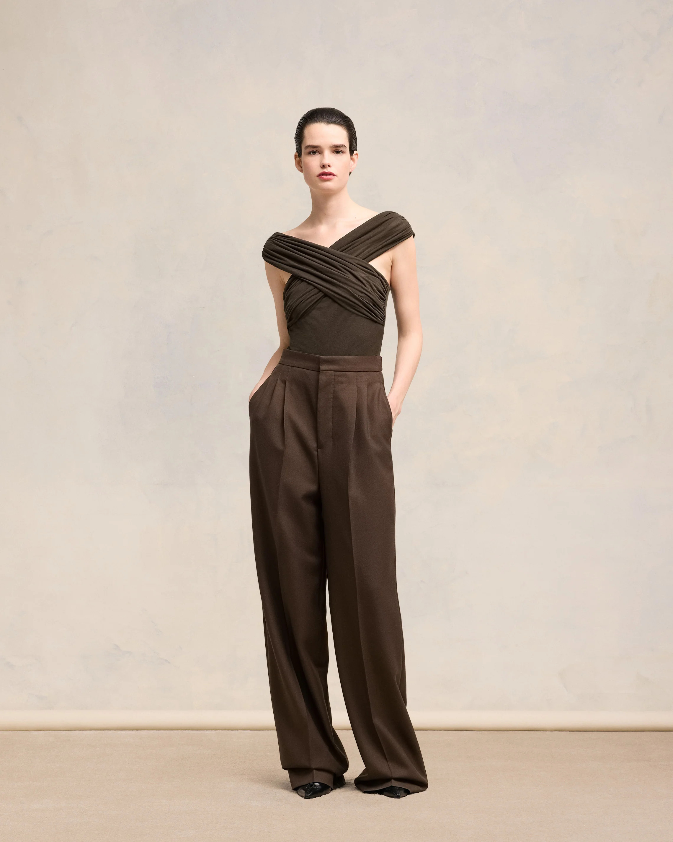 Dark Coffee Drapped Top | AMI PARIS | AMI Paris FR