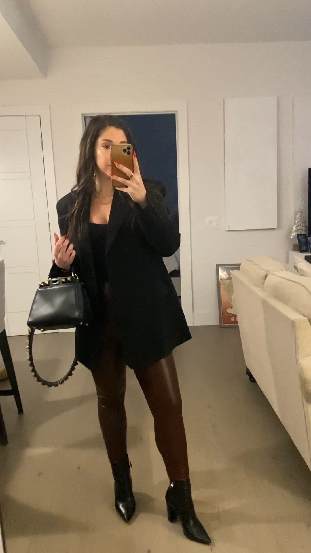 When it’s cold out but you still want a little sparkle for New Years Eve - pop on some earrings and a chic outfit. I love this strapless top by pixie market (def a great lower price option if you love the khaite one). My blazer is the Eve by Frankie shop - I’ve linked a similar one. I go
xs/s  

#LTKstyletip #LTKFind