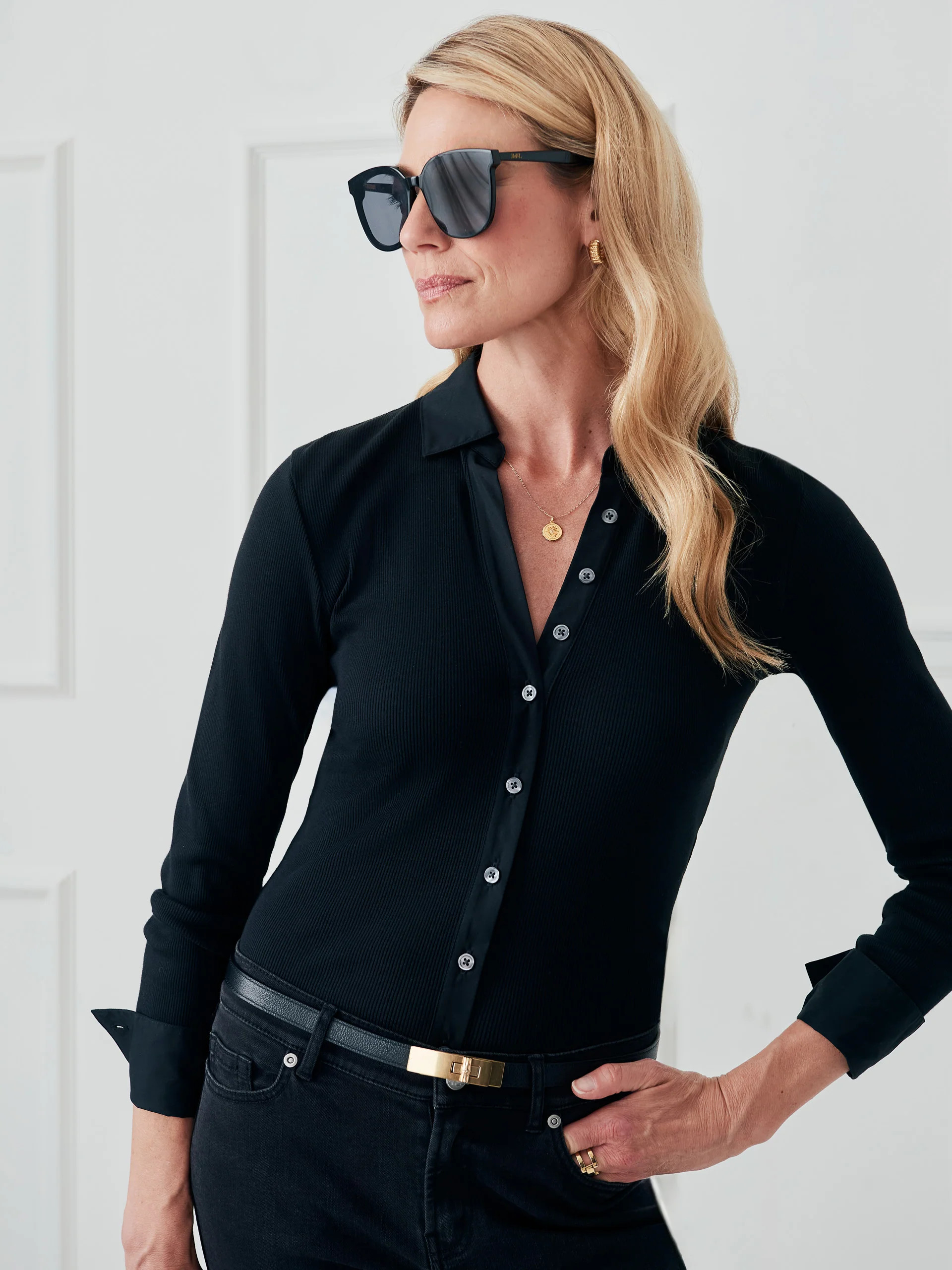 Black Solid Theodora Shirt | Women's Tops | J.McLaughlin | J.McLaughlin