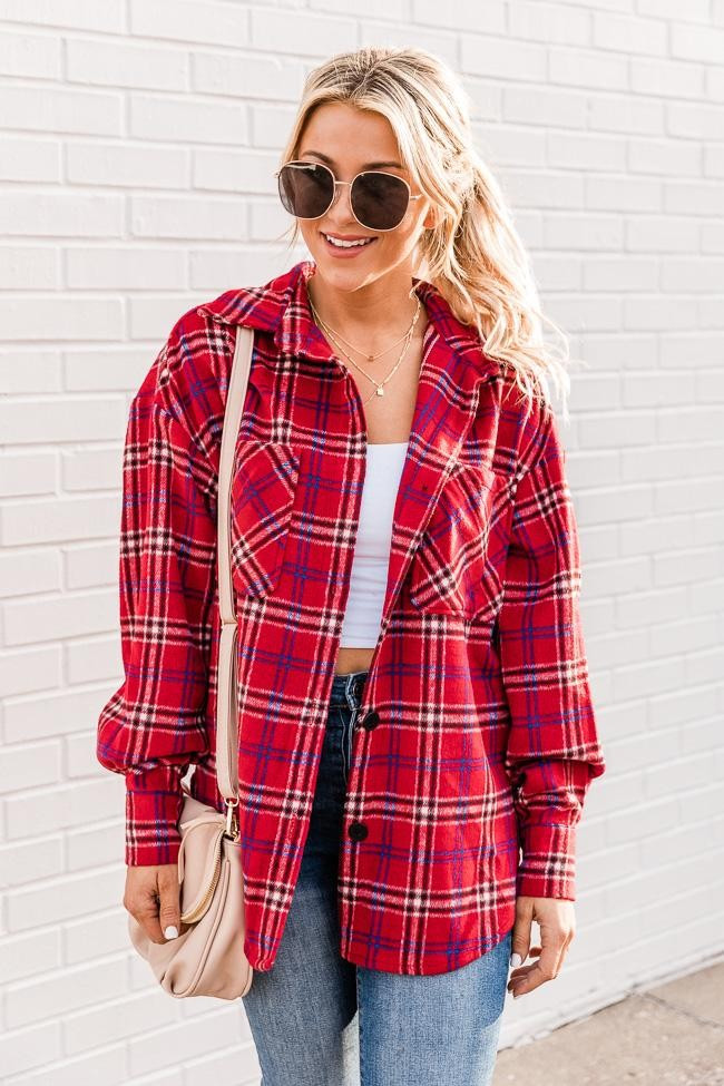 Chic Edge Red Plaid Flannel Shacket FINAL SALE | Pink Lily