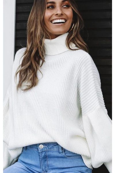 Remi Puff Sleeve Sweater in White | Indigo Closet 